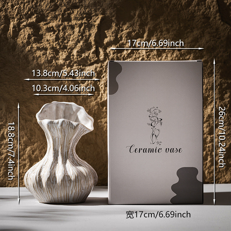 Handmade Profiled Ceramic Home Accent Vase with Organic Rippling Texture
