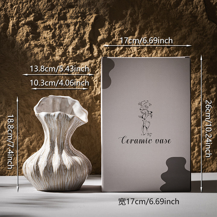 Handmade Profiled Ceramic Home Accent Vase with Organic Rippling Texture