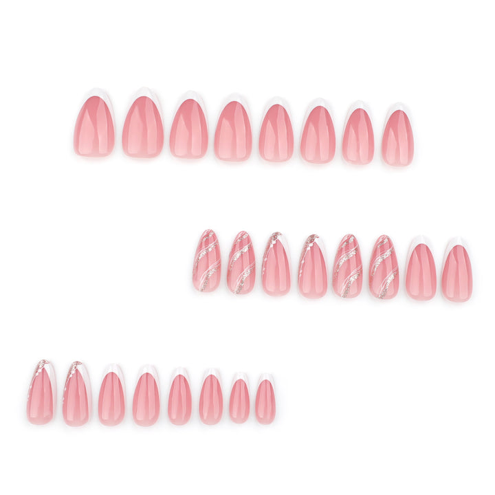 Elegant French-Tip Artificial Nails with Glitter Accents Kalsten