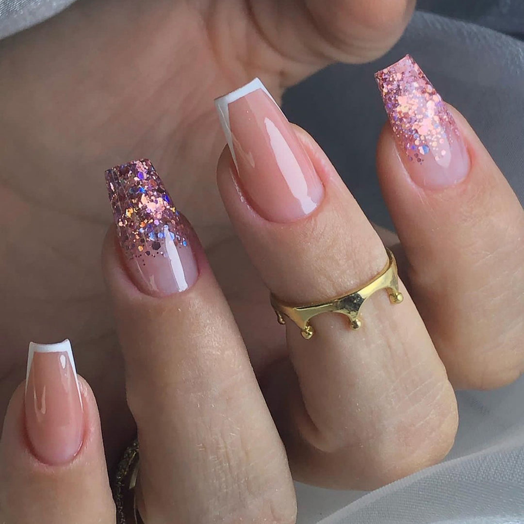 Glamorous glitter nails with elegant French tip design Kalsten