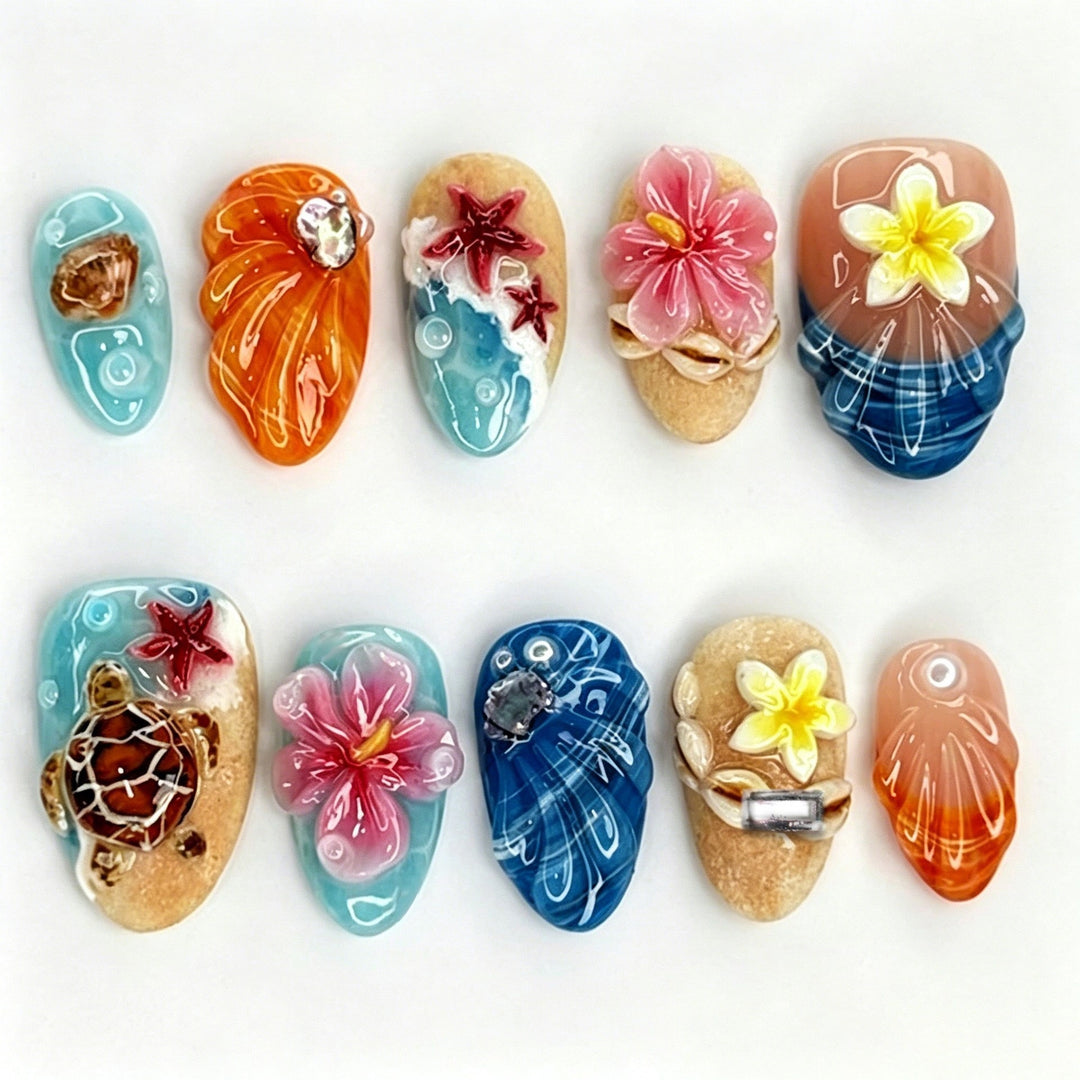 Artificial nail set with maritime motifs and 3D elements Kalsten