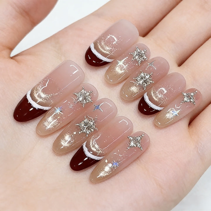 Artistic Press-On Nail Set with Glitter and Star Accents Kalsten