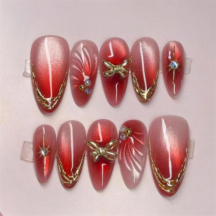 Artistic Gemstone-Embellished Press-On Nails