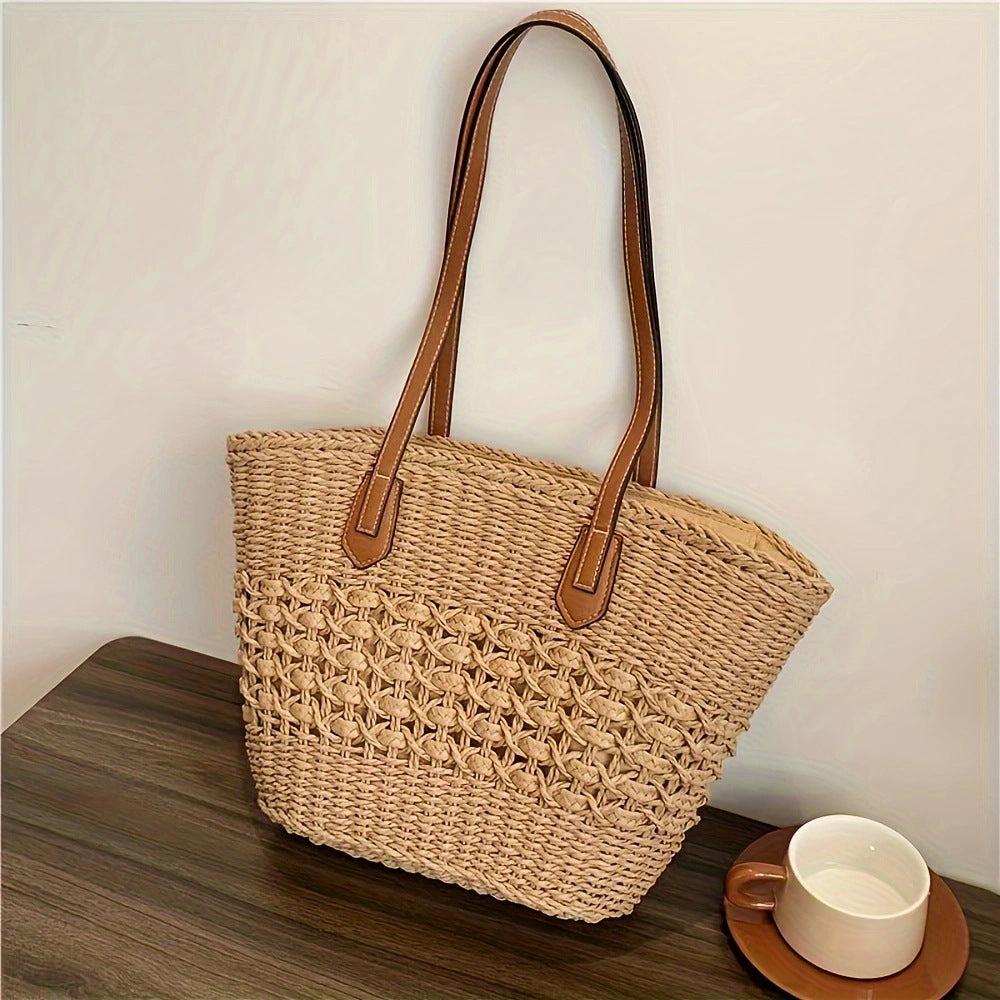 Handbag with Woven Design and Leather Handles Kalsten