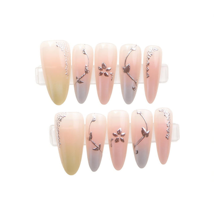 Elegant Press-On Nail Art Set with Floral Embellishments Kalsten