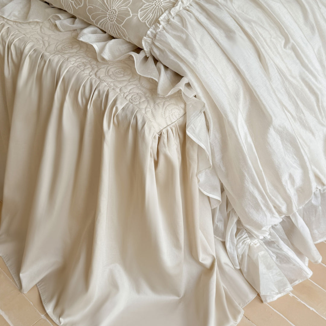 Vintage-inspired Ruffled Bedding Set with Fine Embroidery and Ruffle