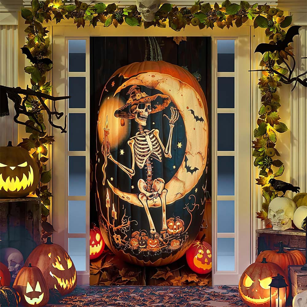 Halloween door poster with large-format Grim Reaper illustration and reusable PVC tarp fabric