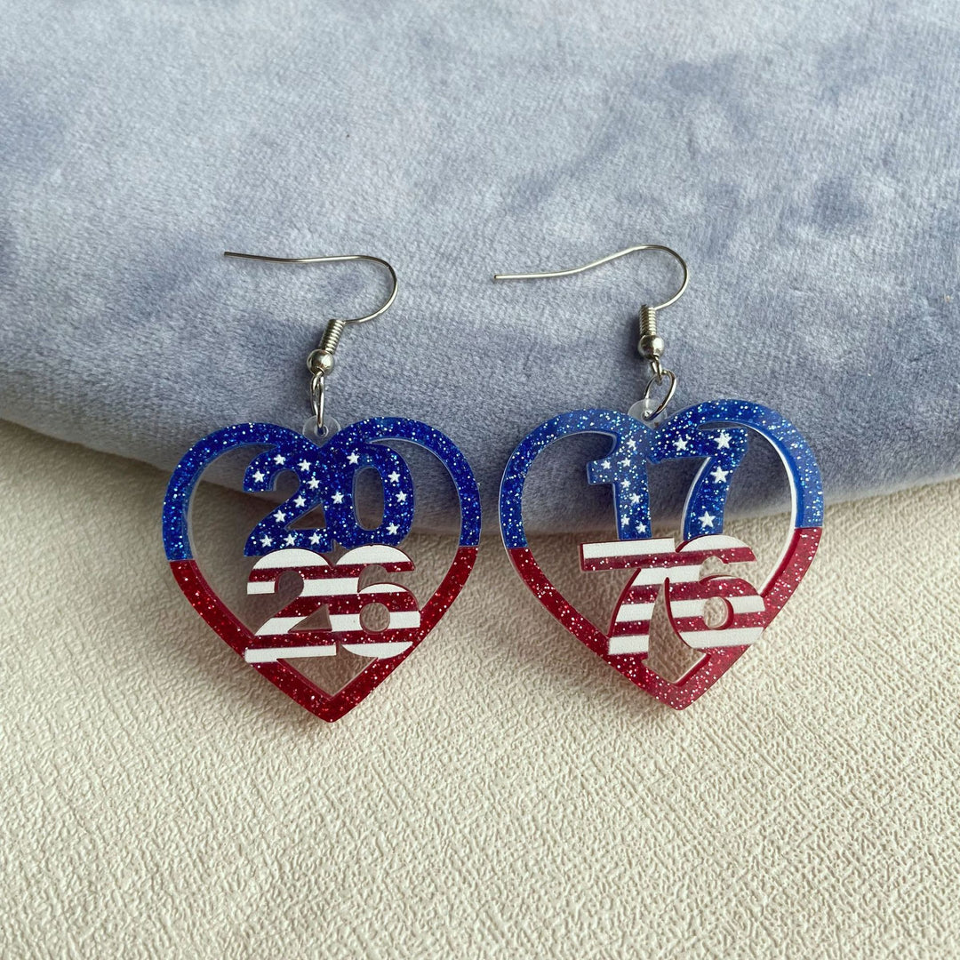 Women's dangling number earrings made of acrylic with glitter and star design and fish hook Kalsten