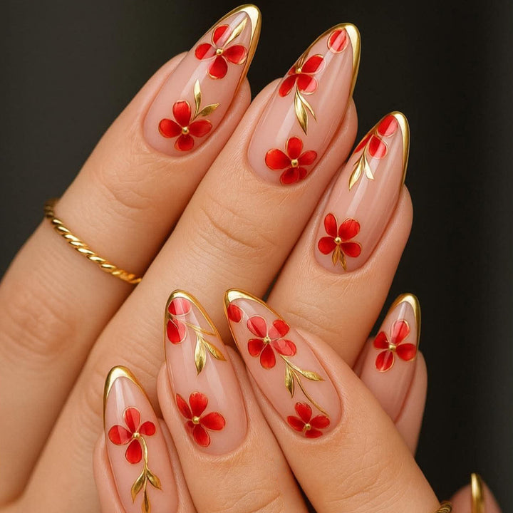 Elegant Floral Accent Stiletto Nail Art Extensions Kalsten 1789713324