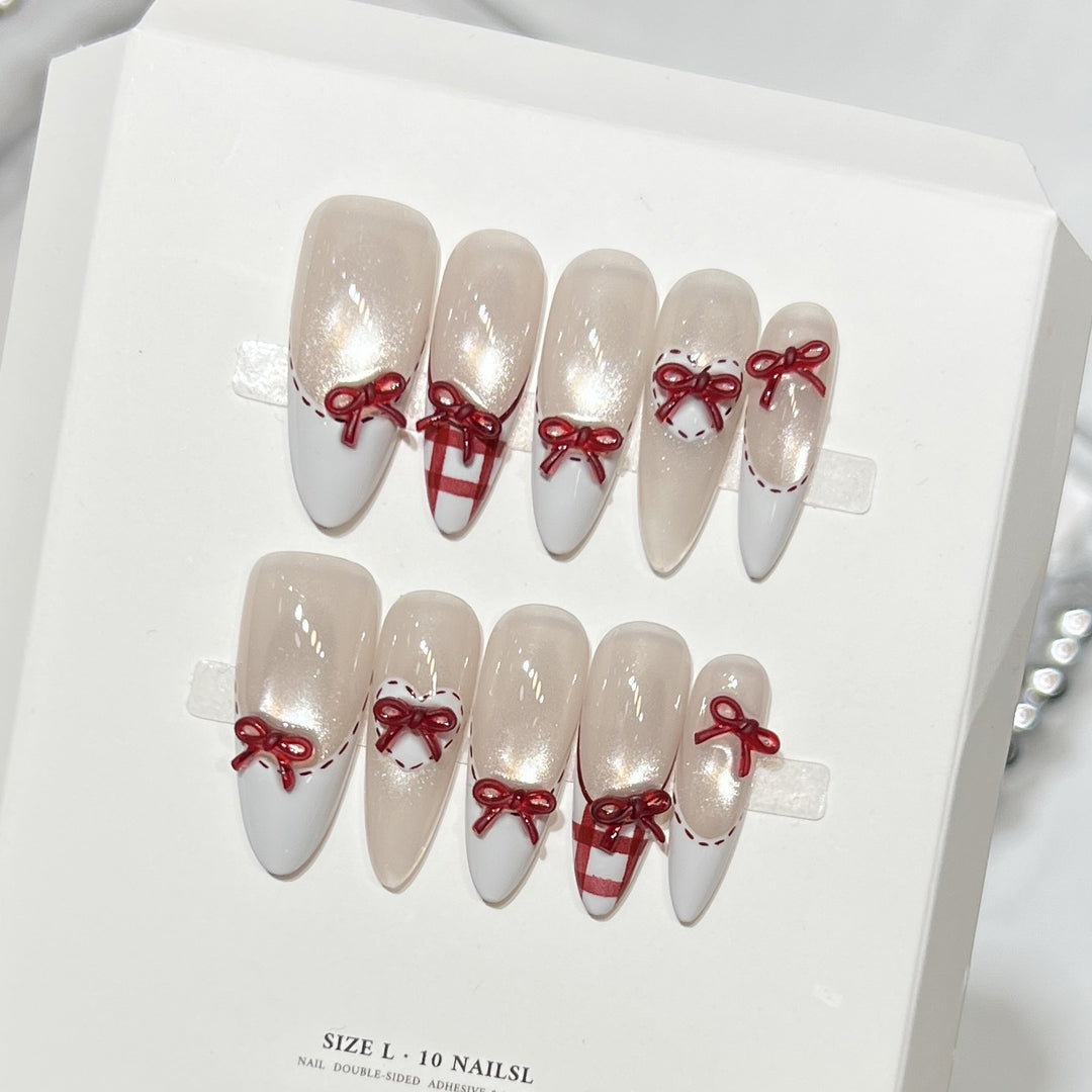 Decorative Stiletto Press-On Nail Set with Bow Accents Kalsten