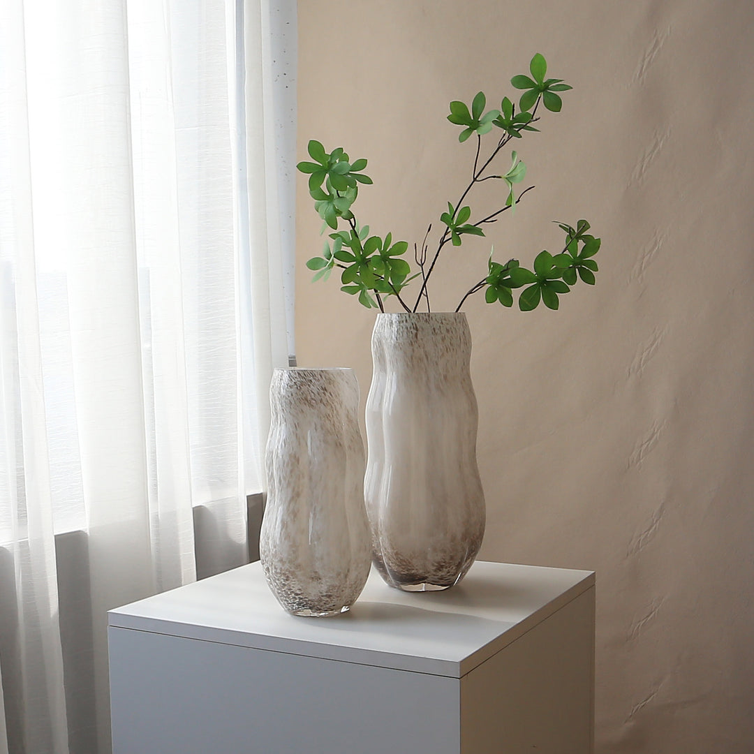 Handblown Textured Decorative Glass Vase with Organic Curved Silhouette Kalsten