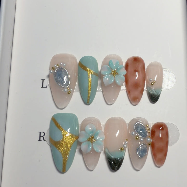 Decorative Floral 3D Press-On Nail Art Set