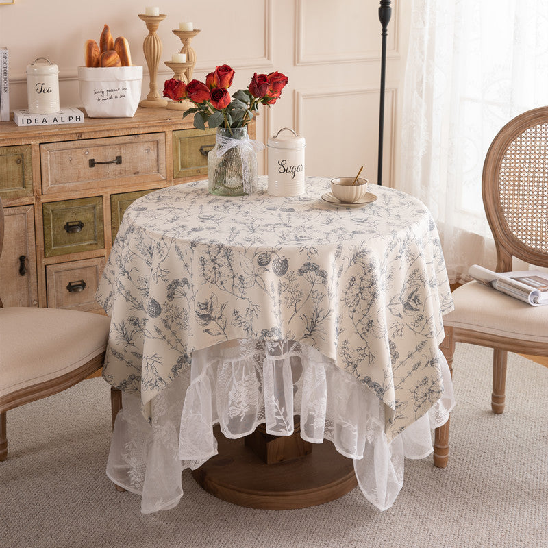 Elegant Floral Lace Overlay Tablecloth