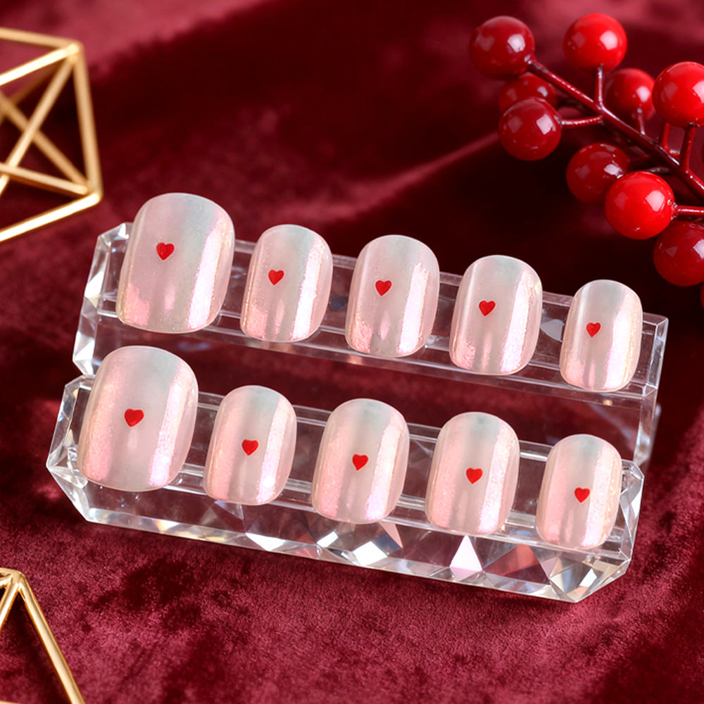 Heart-Embellished Gel Nail Art Kalsten