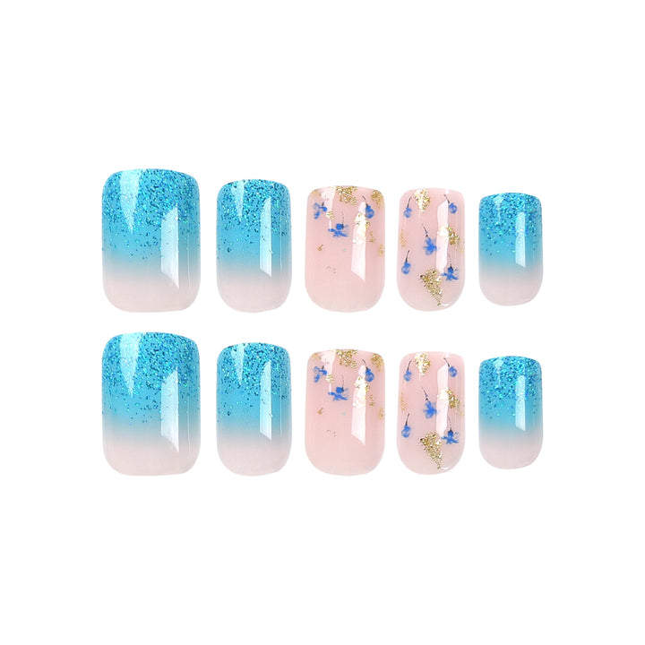 Artful acrylic nails with floral design and glitter effects Kalsten