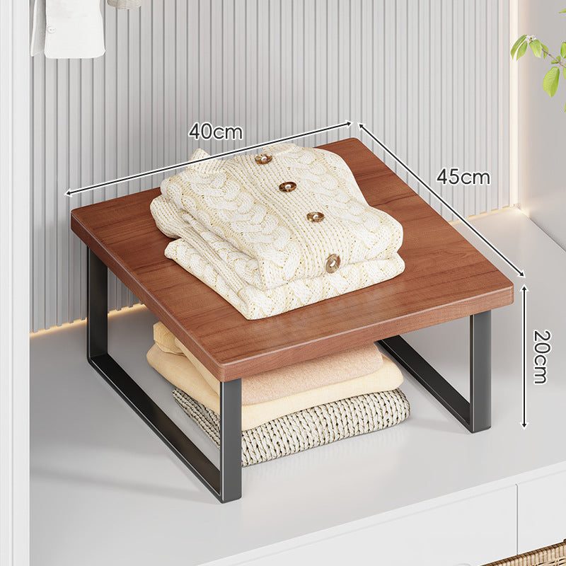 Compact Wooden-Top Metal Shelf Riser for Closet and Countertop