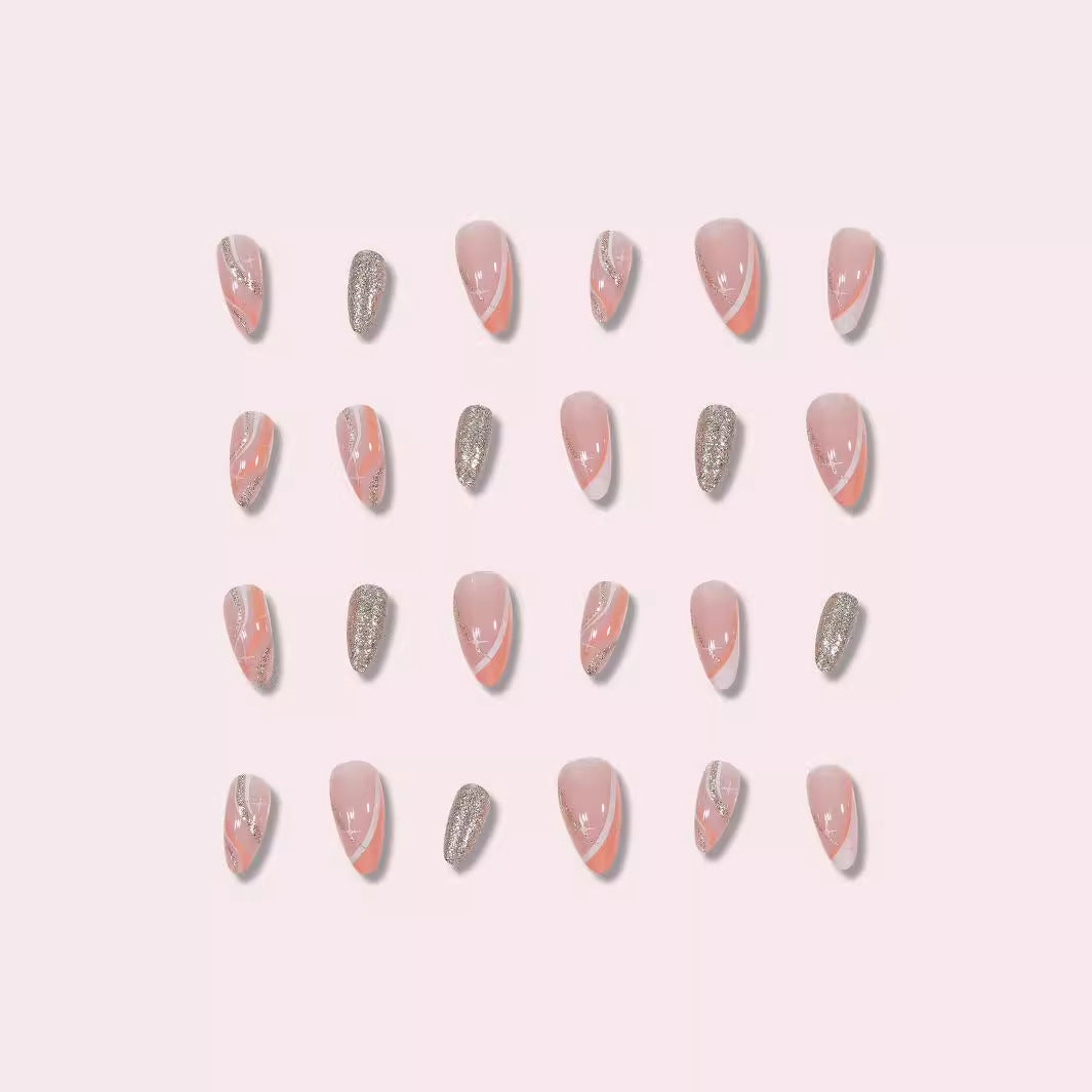 Elegant Stiletto Press-On Nails with Glitter and Artistic Design Kalsten