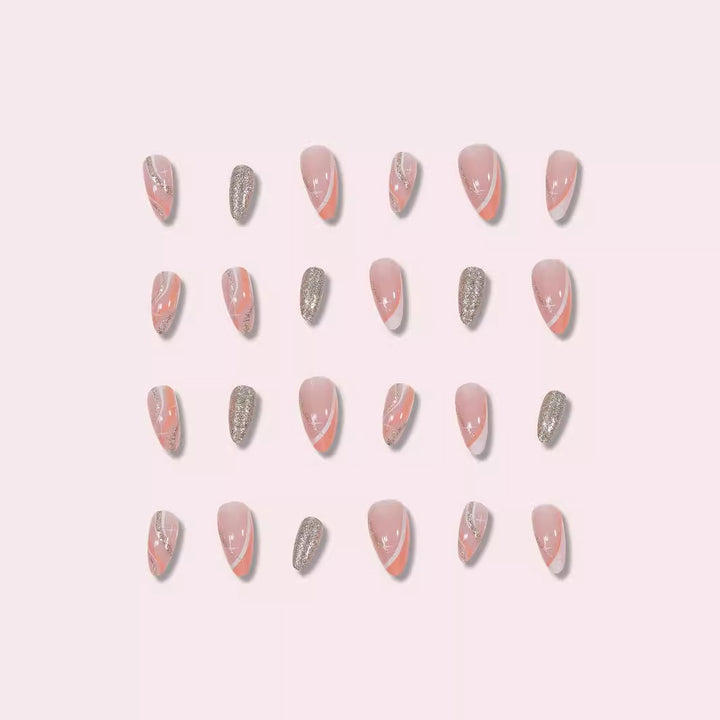 Elegant Stiletto Press-On Nails with Glitter and Artistic Design Kalsten