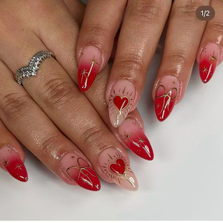 Glamorous artificial nail tips with heart and star decorations Kalsten