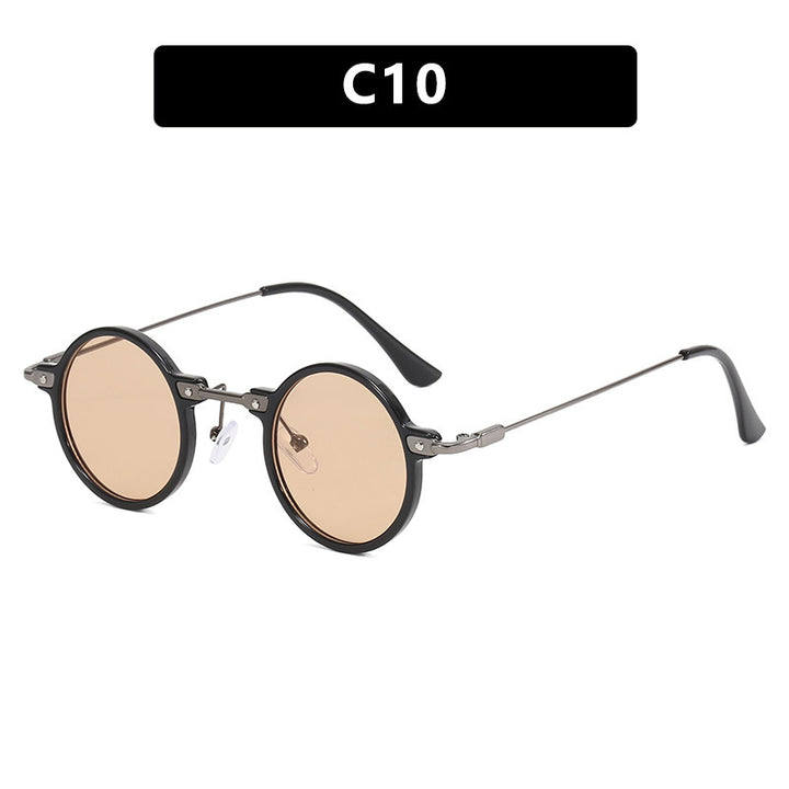 Women's round sunglasses with stylish metal frame and large blue lenses Kalsten