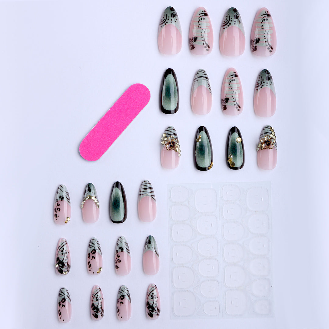 Artful Stiletto Fingernails with Floral and Geometric Decorations Kalsten