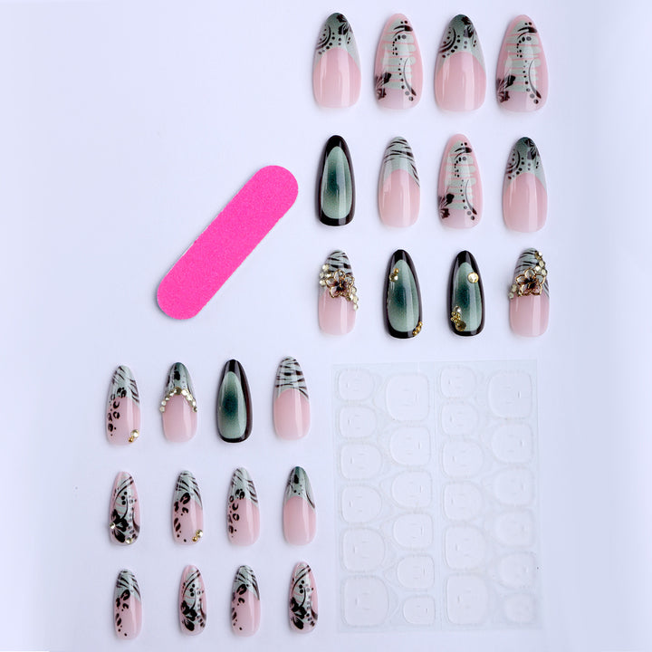 Artful Stiletto Fingernails with Floral and Geometric Decorations Kalsten
