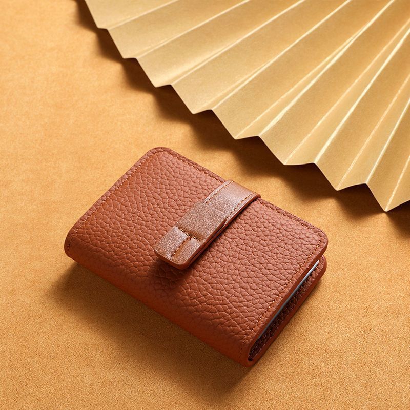 Textured Leather Card Holder with Secure Closure
