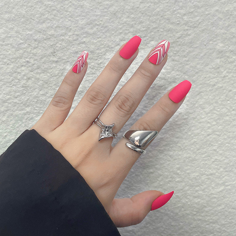 Trendy Geometric Pattern Long Press-On Nails Kalsten
