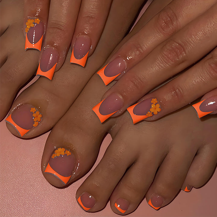 Artificial nail set with stylish orange neon accents Kalsten