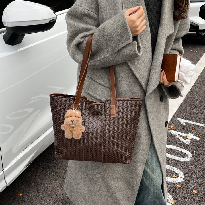 Woven Leather Shoulder Tote Bag Kalsten