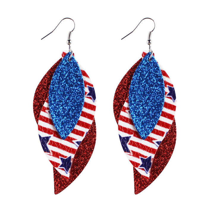 Women's nan teardrop-shaped faux leather earrings with star and stripe print Kalsten