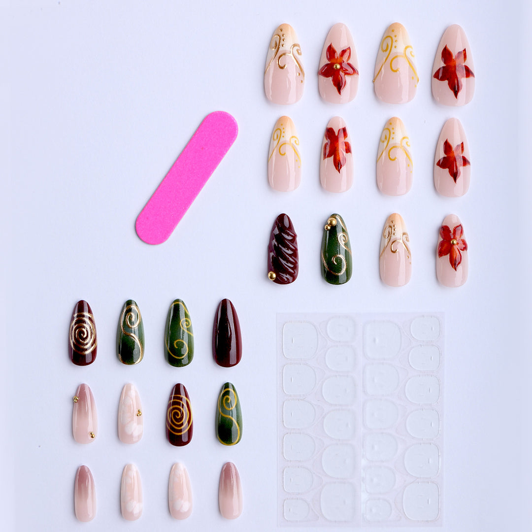 Artificial nails with elegant floral design and noble accents Kalsten