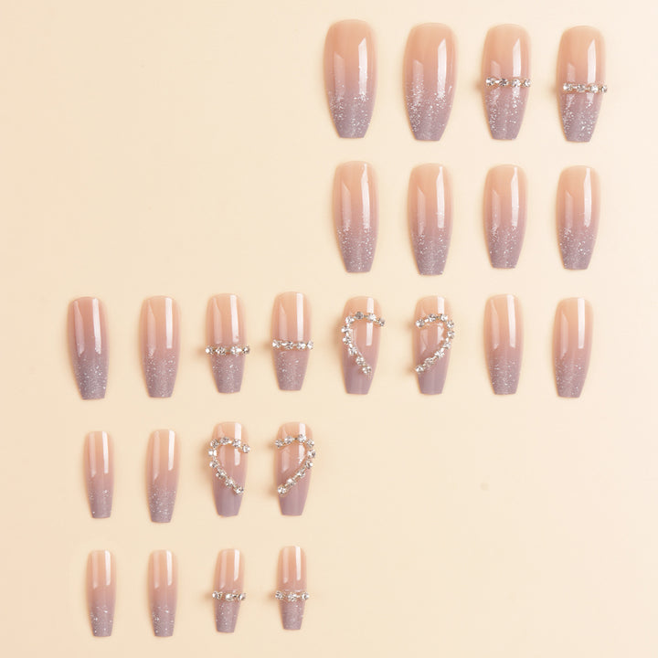 Heart-Shaped Rhinestone Press-On Nail Art Kalsten