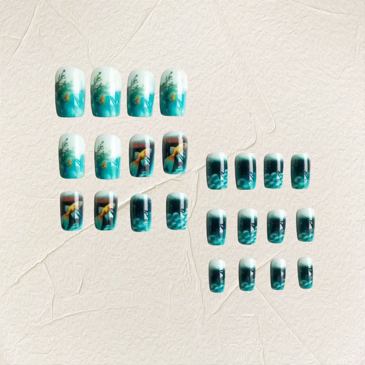 Artificial nails with 3D water drops and fish design Kalsten