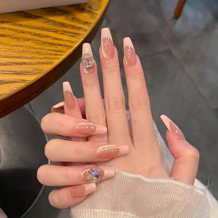 Press-On Nail Set with Elegant Glitter and Crystal Accents Kalsten
