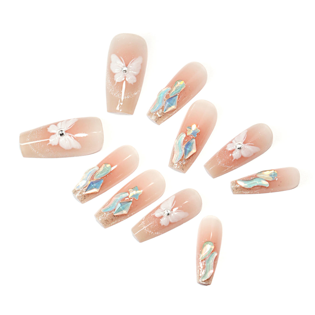 Artful Nail Extensions with Delicate Flower Design Kalsten