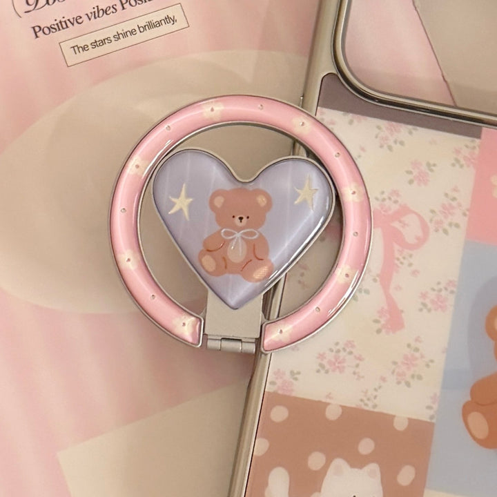 Hand mirror in heart-shaped design with bear motif Kalsten