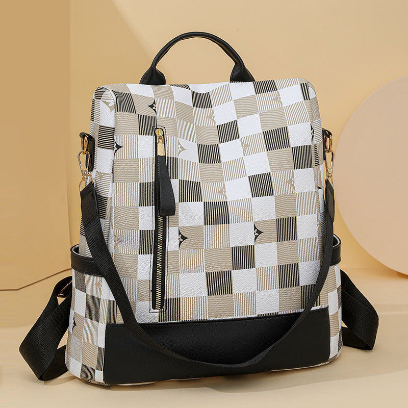 Stylish Checkerboard Pattern Backpack