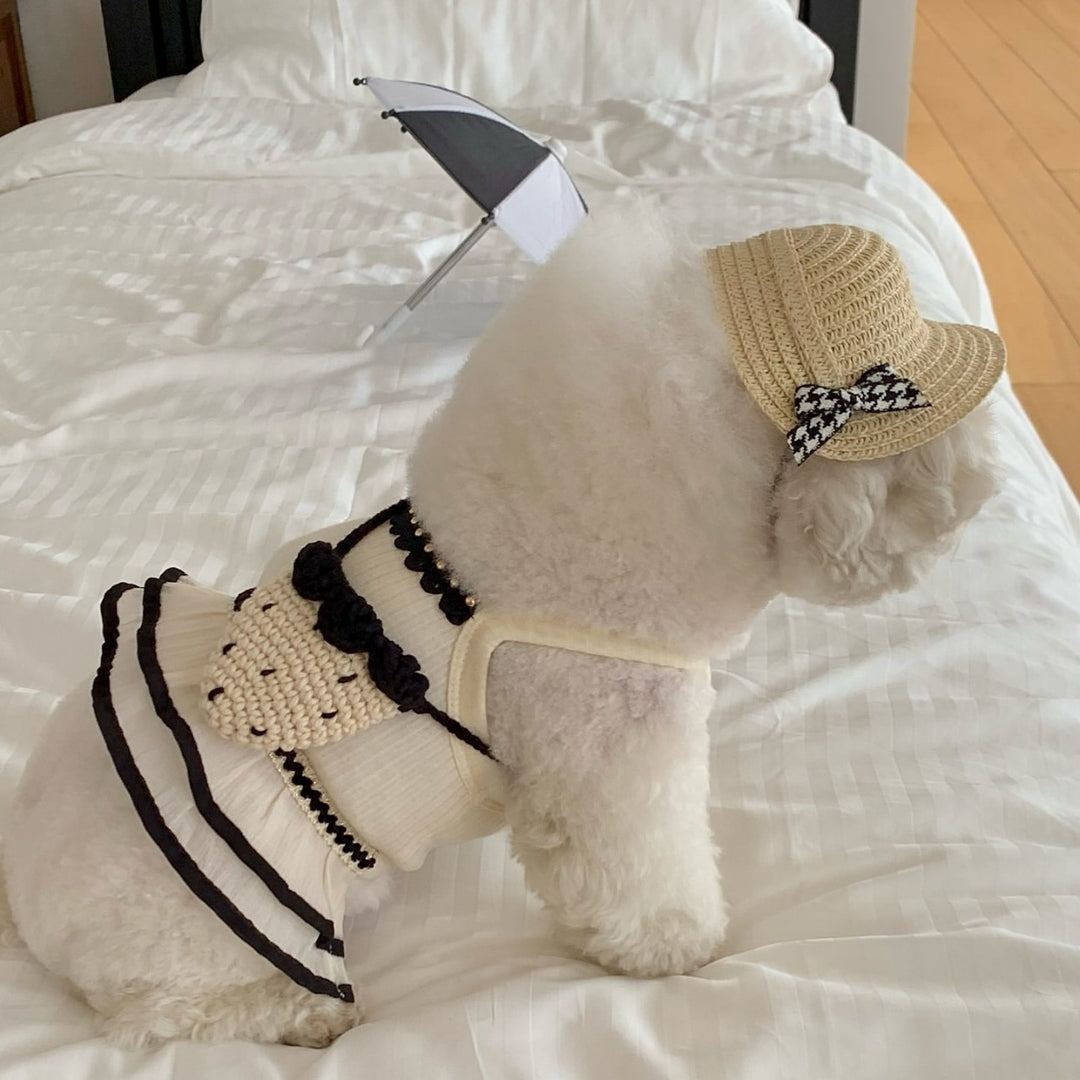 Ribbed Mock-Neck Pleated Ruffle Dog Dress with Harness Slot