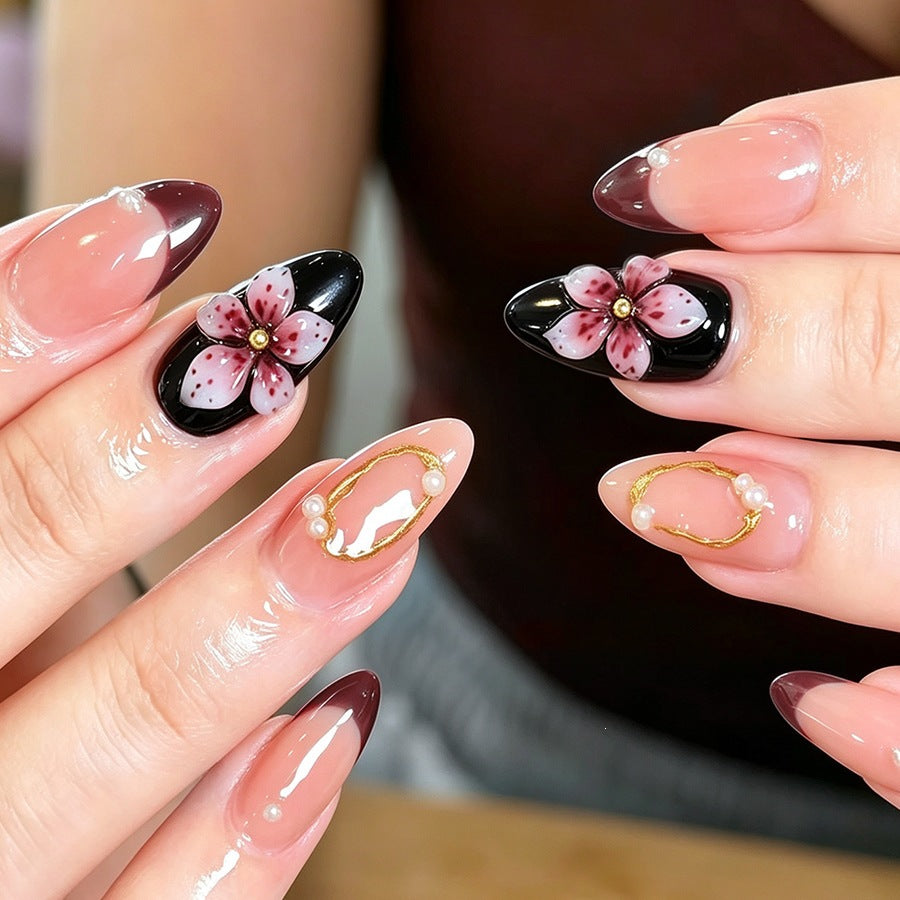 Artificial nail set with elegant flower and glitter details Kalsten