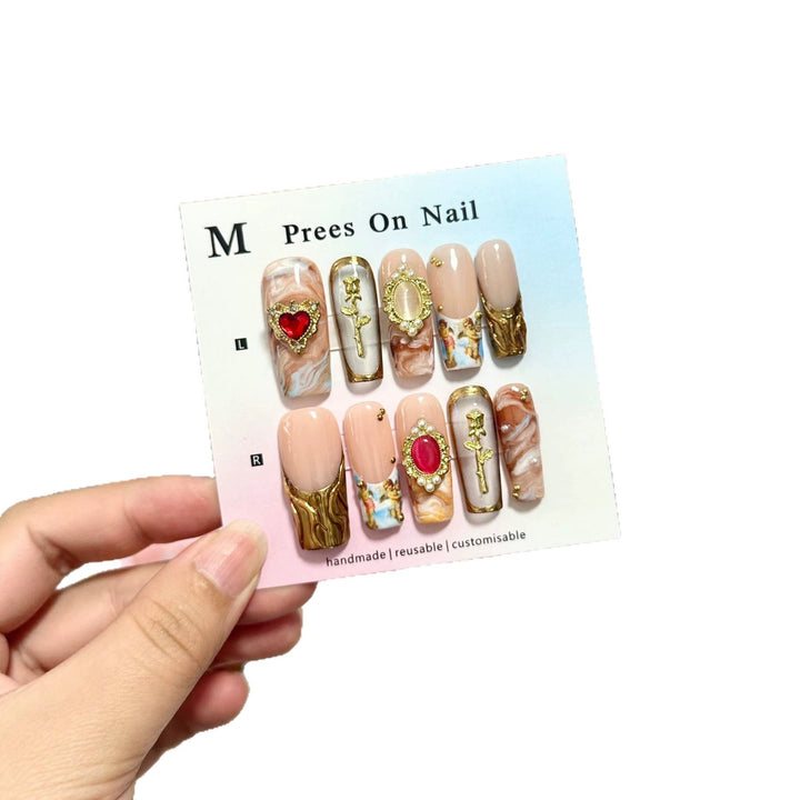 Artistic Press-On Nail Set with Decorative Elements