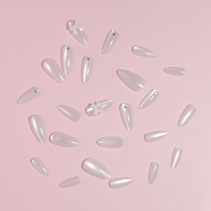 Elegant Stiletto-Shaped Press-On Nails with Decorative Bow Accents Kalsten