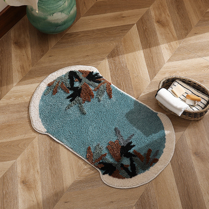 Tufted bath mat rug with botanical textured design Kalsten