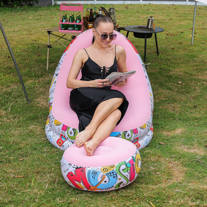 Women Inflatable Comfort Bean Bag Chair with Footrest Kalsten