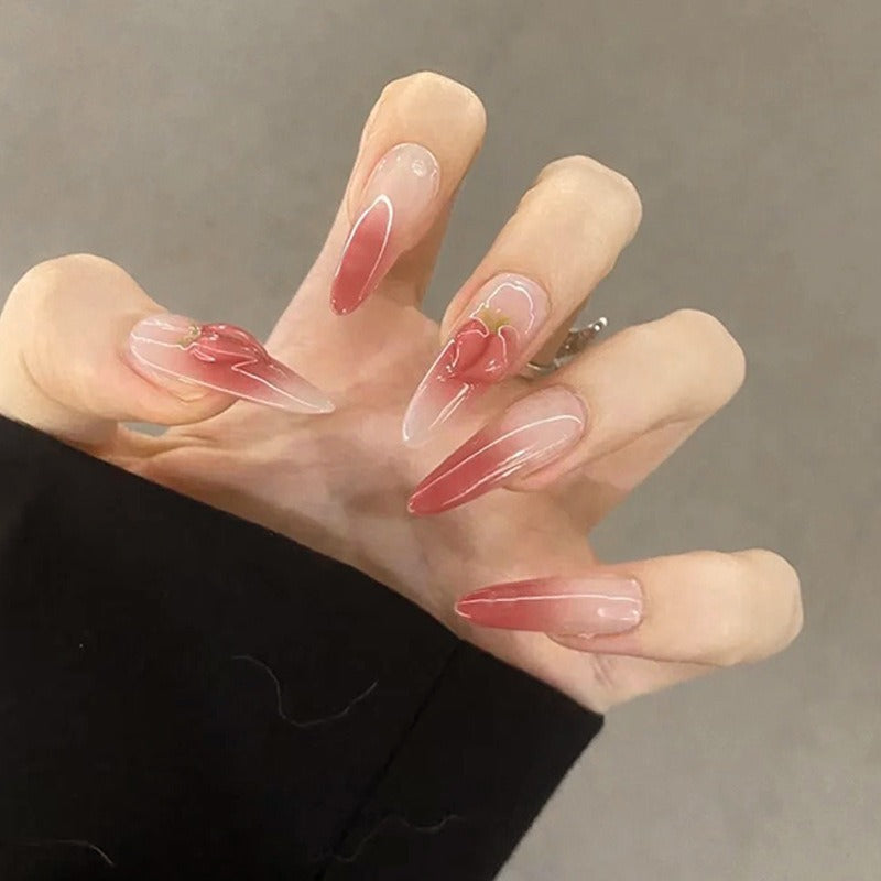 Nail set in elegant ombre design with artistic accents Kalsten
