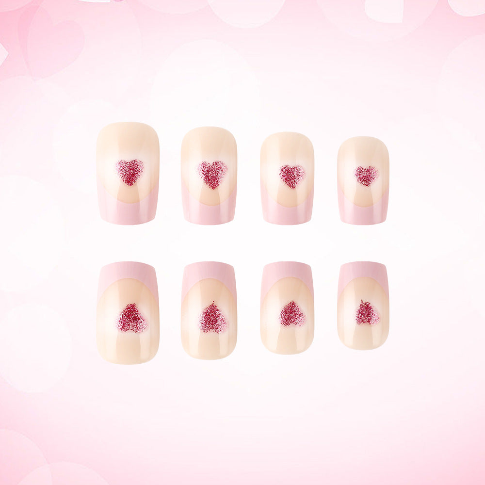 Heart-Embellished French Tip Acrylic Nails Kalsten