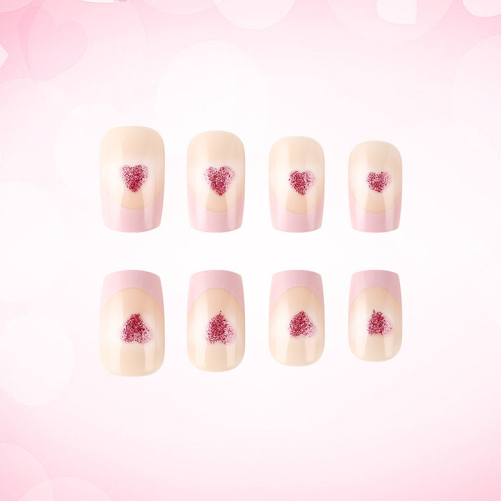 Heart-Embellished French Tip Acrylic Nails Kalsten