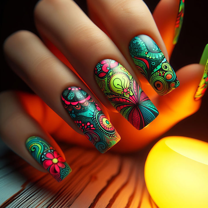 Creative Art Nails with Glowing Flower Design Kalsten