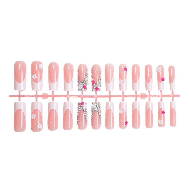 Decorative Press-On Nail Art Set with Floral and Gem Accents kalsten 1788496044