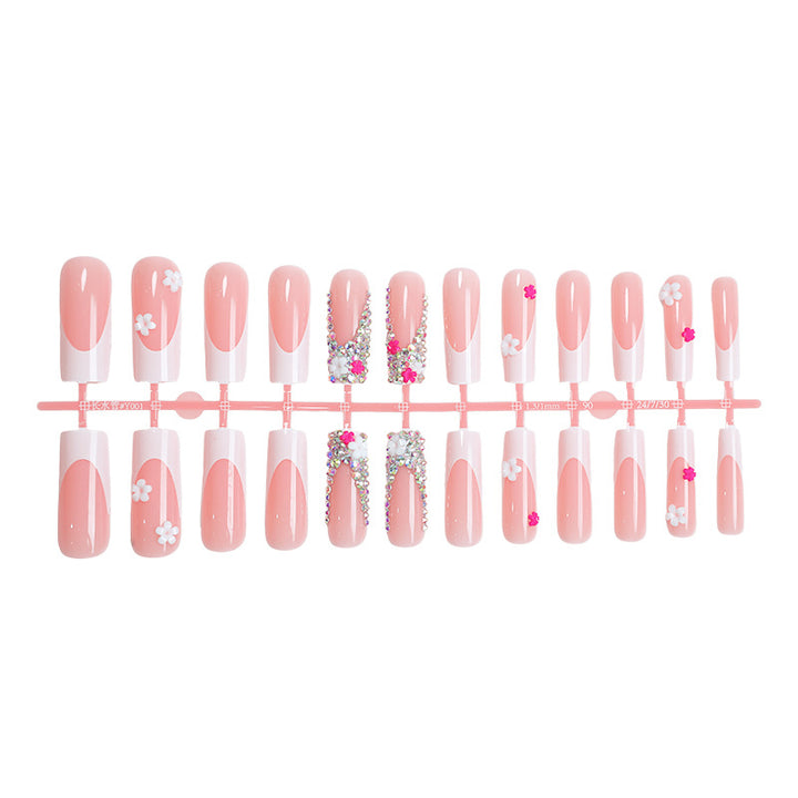 Decorative Press-On Nail Art Set with Floral and Gem Accents kalsten 1788496044